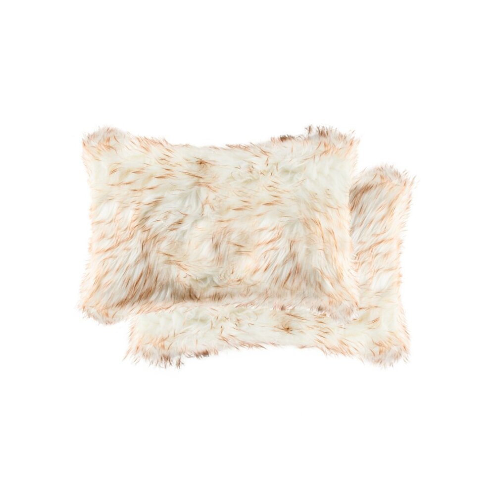 Luxe Home Decor Belton Faux Fur Pillow | 2-Piece | Gradient tan | 12"x20"